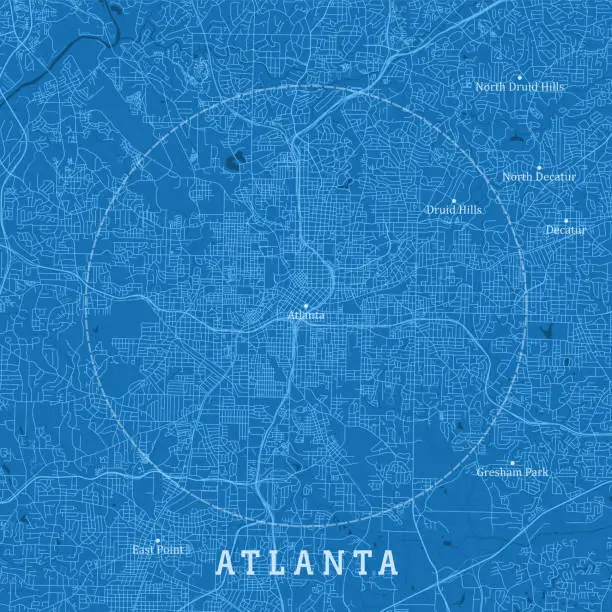 Vector illustration of Atlanta GA City Vector Road Map Blue Text