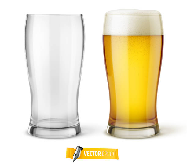 vektor realistische gläser bier - alcohol isolated white white background stock-grafiken, -clipart, -cartoons und -symbole