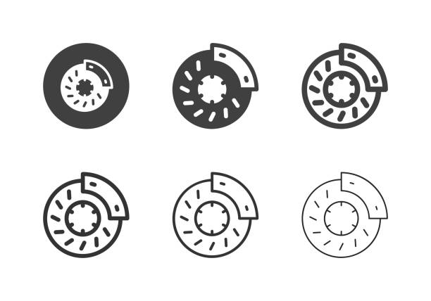 ikony hamulców tarczowych - multi series - part of vehicle brake disc brake computer icon stock illustrations