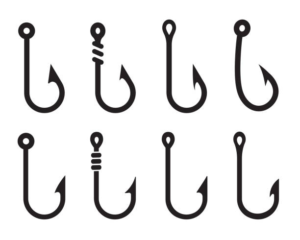 매달려 미끼에 대한 벡터 낚시 후크. 흰색 배경에 격리. - fishing hook stock illustrations