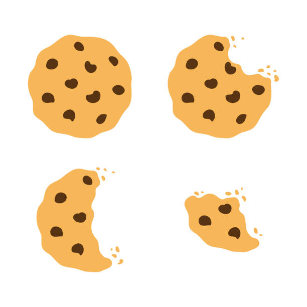 illustrations, cliparts, dessins animés et icônes de vector bitten biscuit aux pépites de chocolat pour l’envoi de cadeaux dans des festivals spéciaux. - chocolate chip cookie cookie chocolate stack