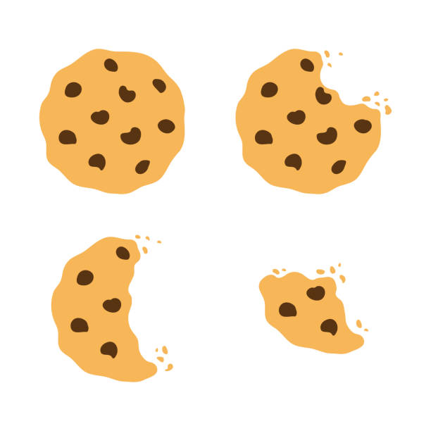 vector bitten chocolate chip cookie do wysyłania prezentów na specjalnych festiwalach. - cookie sugar oatmeal isolated stock illustrations