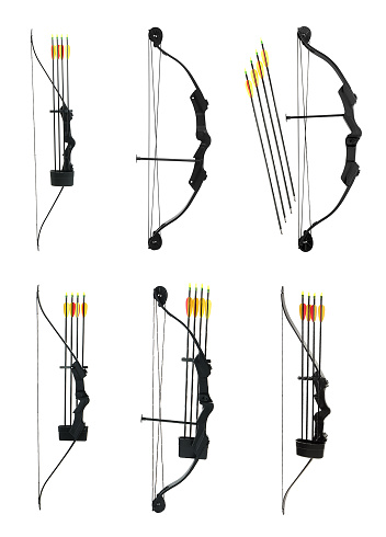 Set with bows and arrows on white background