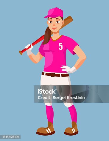 istock Standing female baseball player. 1314496104