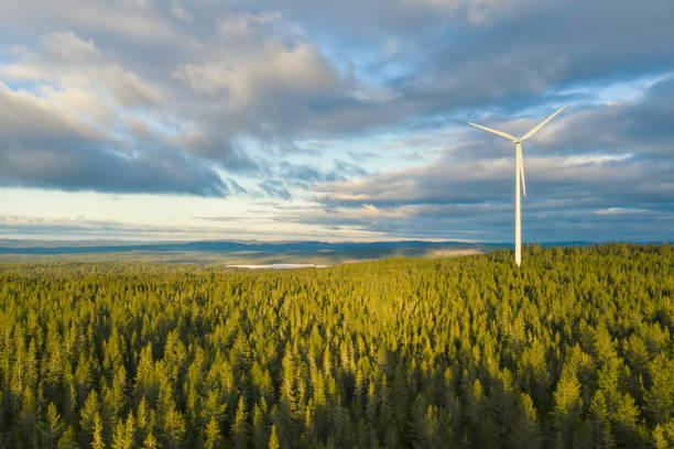 Wind farm near Bear Creek, Pennsylvania, on a sunny day of early spring.