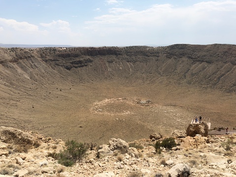 Medium close up of the center part of the Meteor Crater, a natural landmark of meteorite impact site near Winslow, Arizona.