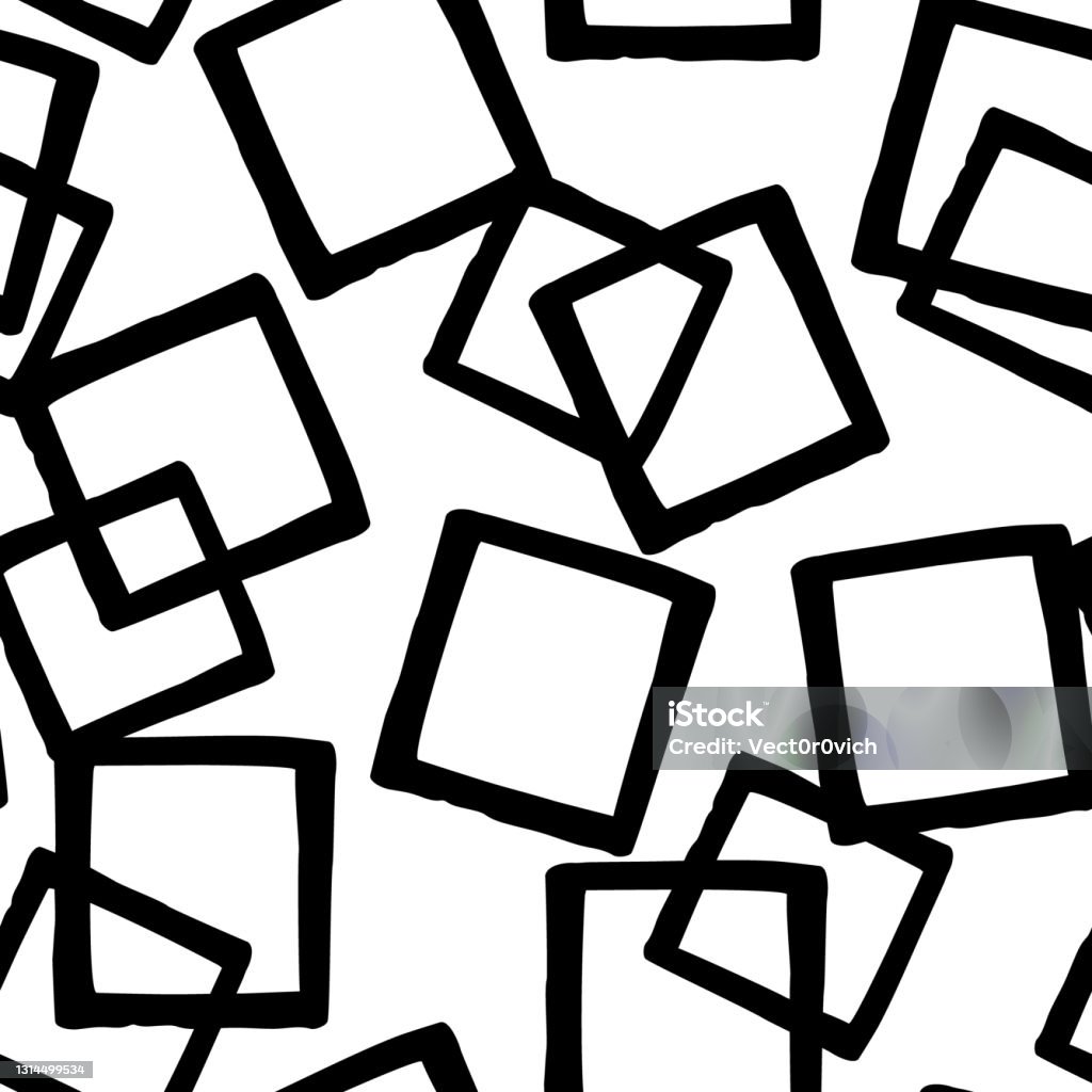 Endless Square Black And White Seamless Pattern With Doodle Squares Endless Repeatable ...