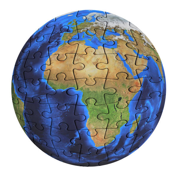 istock Concept of globalization 3d Earth planet isolated on white. Earth with jigsaw pieces 1314500527