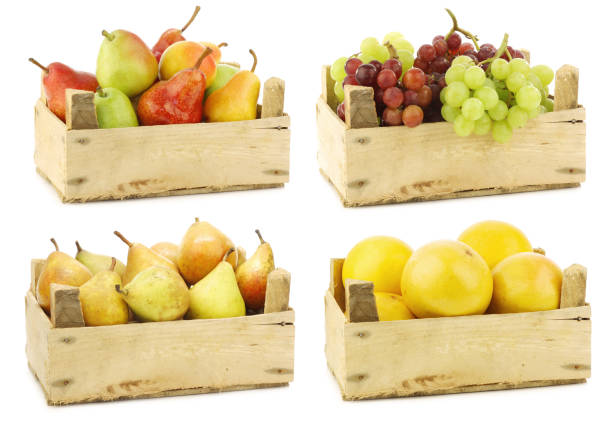 istock Pears, grapes and grapefruits in a wooden crate 1314500657