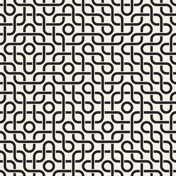 illustrazioni stock, clip art, cartoni animati e icone di tendenza di modello vettoriale senza soluzione di continuità. design decorativo geometrico interlacciato. sfondo a strisce ondulate grassetto monocromatico. - crisscross