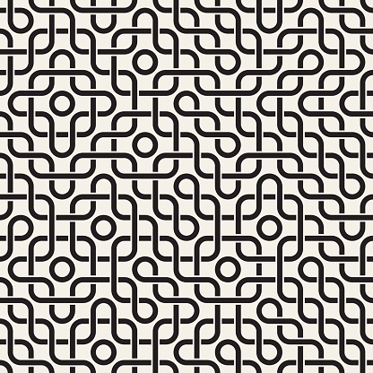 Vector seamless pattern. Decorative geometric interlaced lines. Monochrome chaotic stripes background.