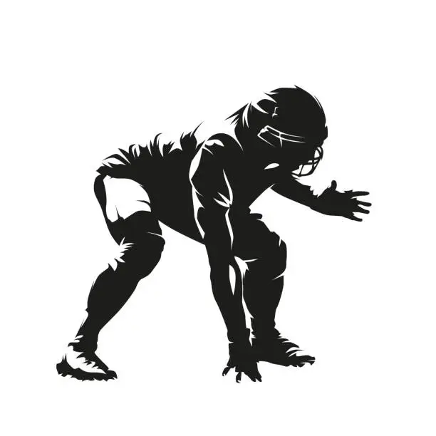 Vector illustration of Defensive football player, american football. Isolated vector silhouette