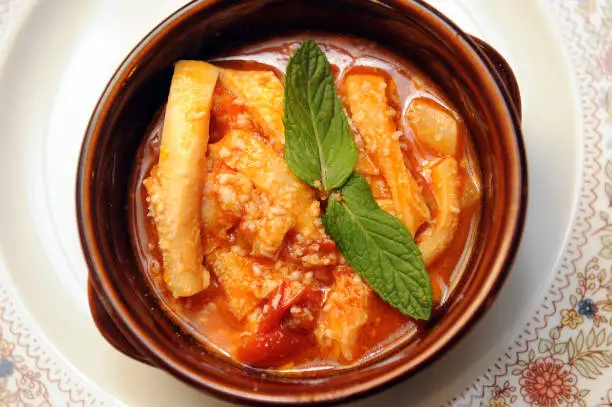 Trippa alla Romana or roman tripe is a typical dish of the Lazio region and typical food from Rome area served with roman mint