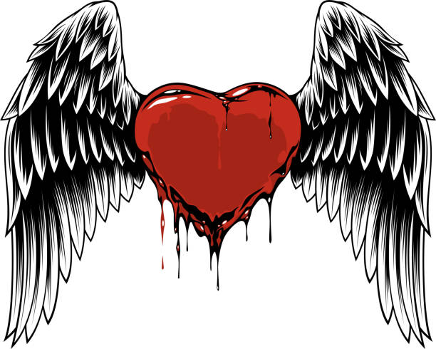 Vector illustration, red heart with wi Vector illustration, red heart with wings, on a white background angels tattoos stock illustrations
