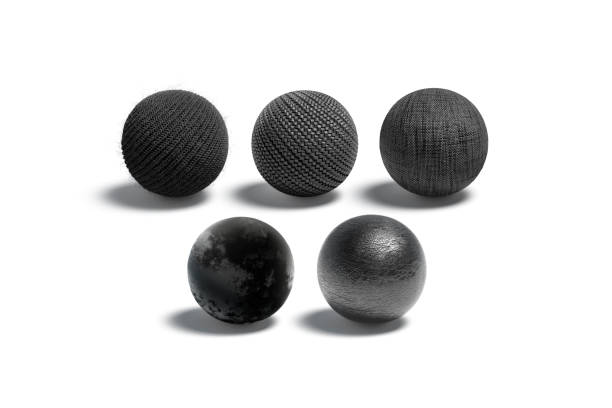 istock Blank black wicker, knitted, canvas, velvet and leather ball mockup 1314505204
