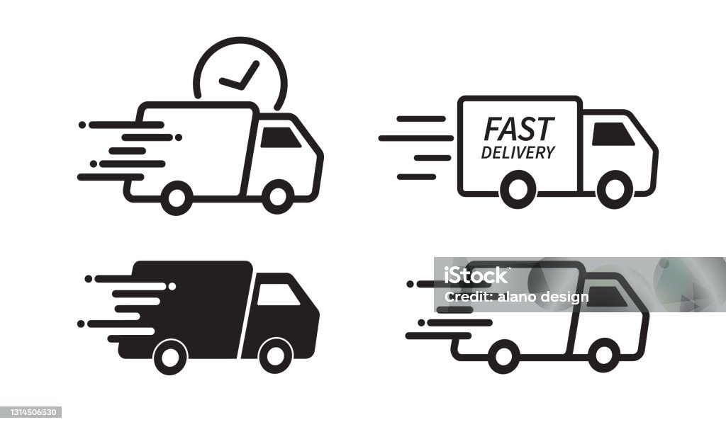 Conjunto de iconos de camión de entrega rápida. Envío rápido. Diseño para sitios web y aplicaciones móviles. - arte vectorial de Ícono libre de derechos Conjunto de iconos de camión de entrega rápida. Envío rápido. Diseño para sitios web y aplicaciones móviles. - arte vectorial de Ícono libre de derechos