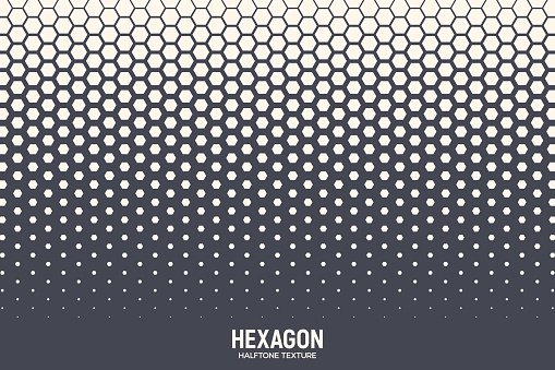 Hexagonal Halftone Texture Vector Geometric Technology Abstract Background. Half Tone Hexagon Retro Colored Pattern. Minimal 80s Style Dynamic Tech Structure Wallpaper