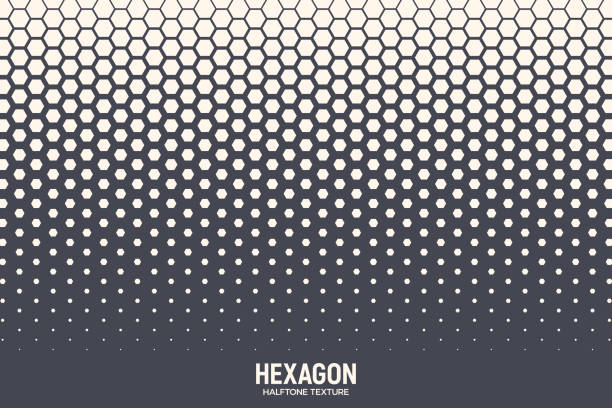 Hexagonal Halftone Texture Vector Geometric Technology Abstract Background Hexagonal Halftone Texture Vector Geometric Technology Abstract Background. Half Tone Hexagon Retro Colored Pattern. Minimal 80s Style Dynamic Tech Structure Wallpaper hexagon stock illustrations