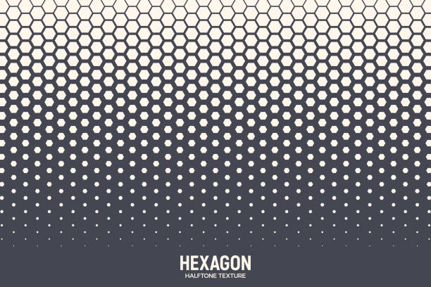 Hexagonal Halftone Texture Vector Geometric Technology Abstract Background Hexagonal Halftone Texture Vector Geometric Technology Abstract Background. Half Tone Hexagon Retro Colored Pattern. Minimal 80s Style Dynamic Tech Structure Wallpaper hexagon stock illustrations