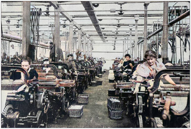 Antique photograph of the British Empire: Lancashire cotton mill Antique photograph of the British Empire: Lancashire cotton mill lancashire photos stock illustrations