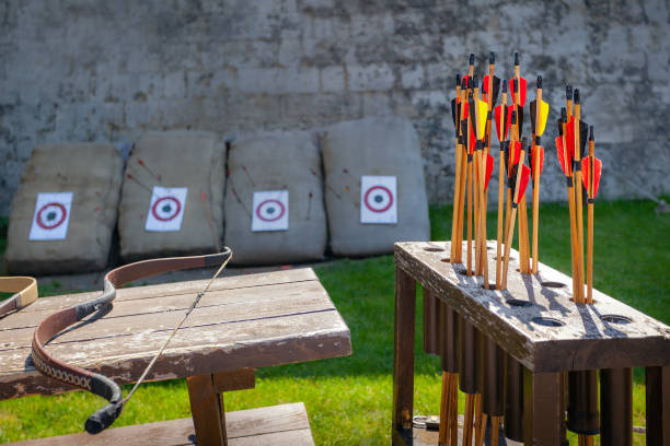 istock Arrows and bow, place for shooting from bow entertainment 1314511773
