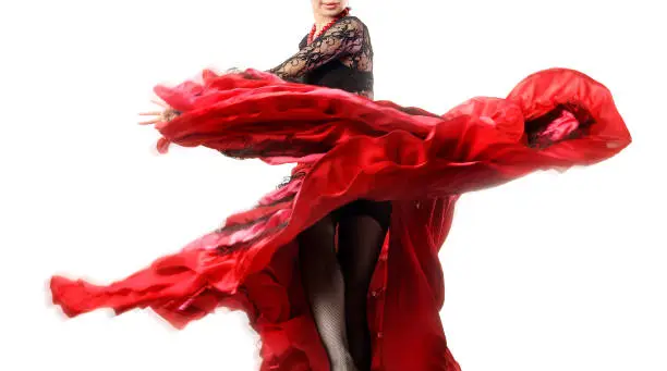 Elegant flamenco dancer with skirt in motion