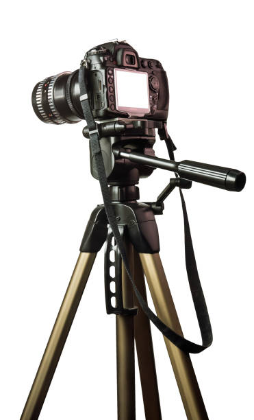 istock modern DSLR camera on tripod isolated on white background 1314519970