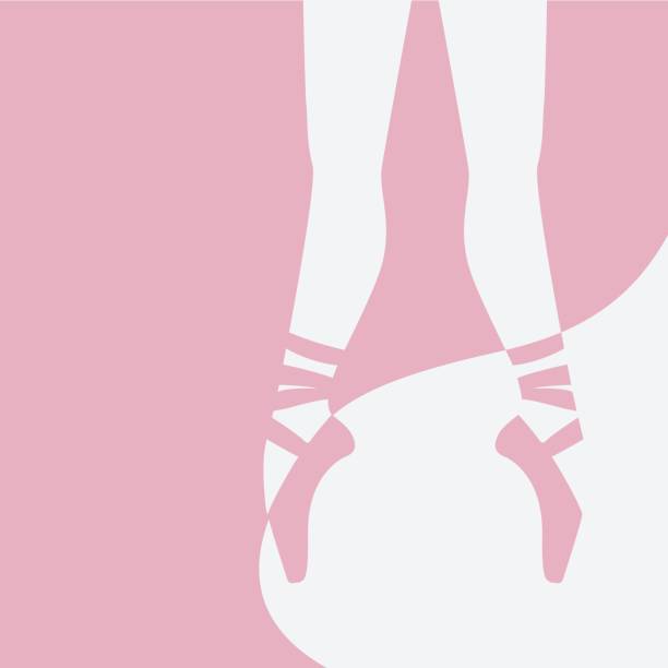 ilustrações de stock, clip art, desenhos animados e ícones de ballerina's feet in pointe shoes on pink background - theatrical performance ballet stage theater dancing