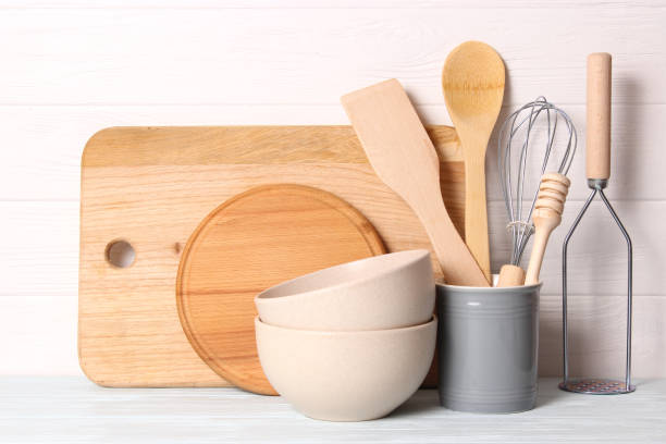 istock set of dishes close-up on a colored background. Kitchen appliances 1314520681