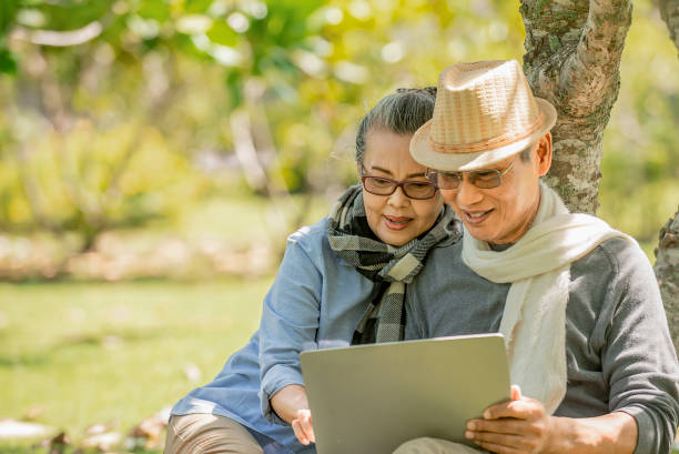 istock asian couple  sitting under the tree  at park 1314525640