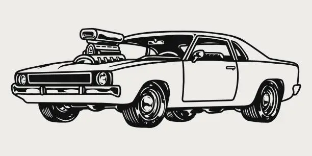 Vector illustration of American retro muscle car concept