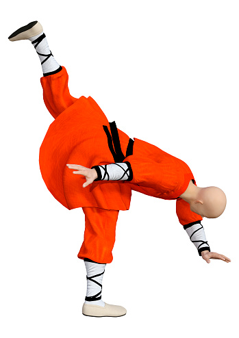 3D rendering of a shaolin monk exercising isolated on white background