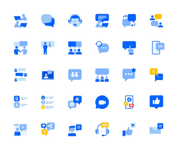 Online communication and networking icons set for personal and business use. Vector illustration icons for graphic and web design, app development, marketing material and business presentation. web conference icon stock illustrations