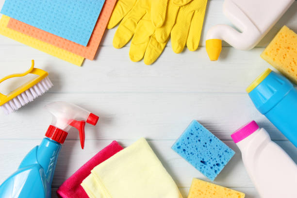 istock Means for cleaning and disinfection close-up on a colored background. 1314532651