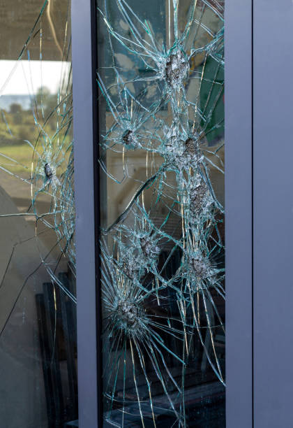 istock Glass showcase of bar, broken in shootout 1314537839