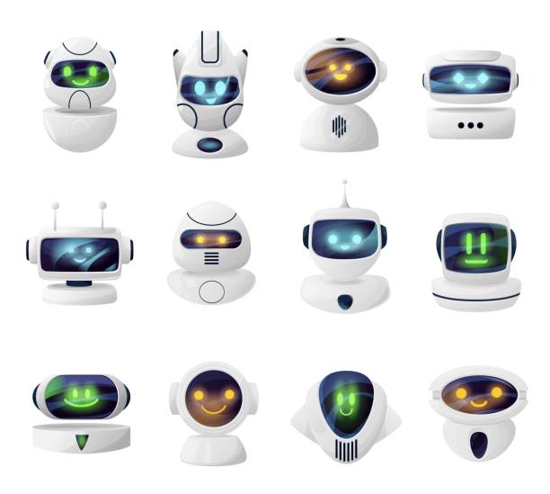 illustrations, cliparts, dessins animés et icônes de robots, têtes d’androïdes avec des visages sur le vecteur d’écran - blank expression illustrations