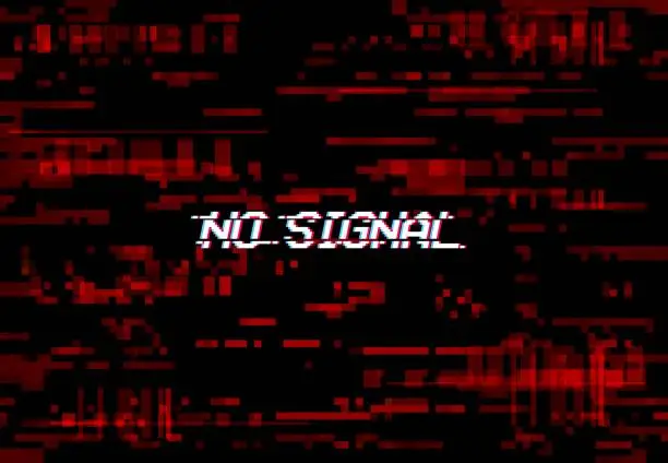 Vector illustration of Glitch screen no signal TV noise VHS digital pixel