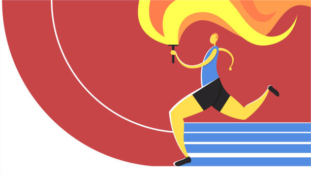 ilustrações de stock, clip art, desenhos animados e ícones de runner with torch - flaming torch fire flame sport torch