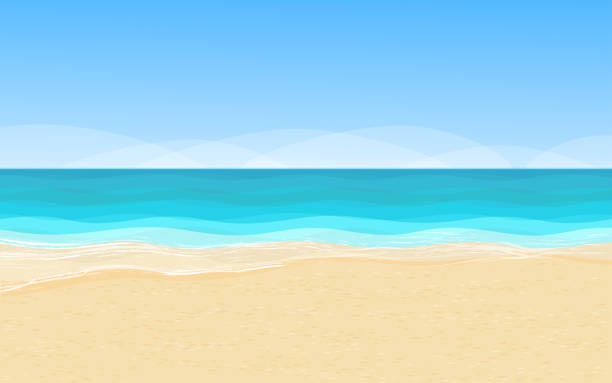 landschaft mit küste, meer und blauem himmel - strand stock-grafiken, -clipart, -cartoons und -symbole