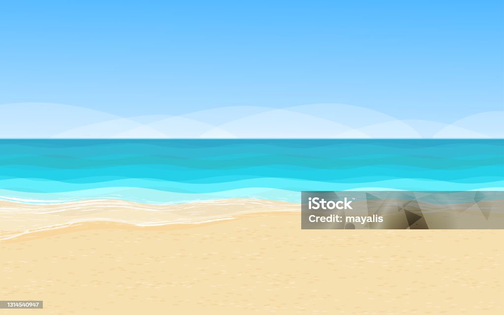 Paysage avec le littoral, la mer et le ciel bleu - clipart vectoriel de Plage libre de droits