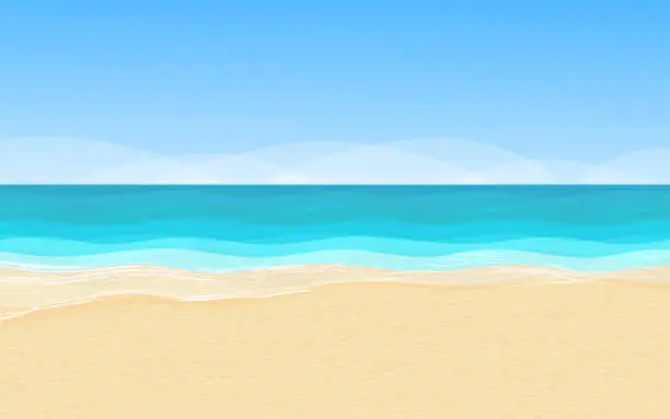 Vector illustration of Scenery with coastline, sea and blue sky