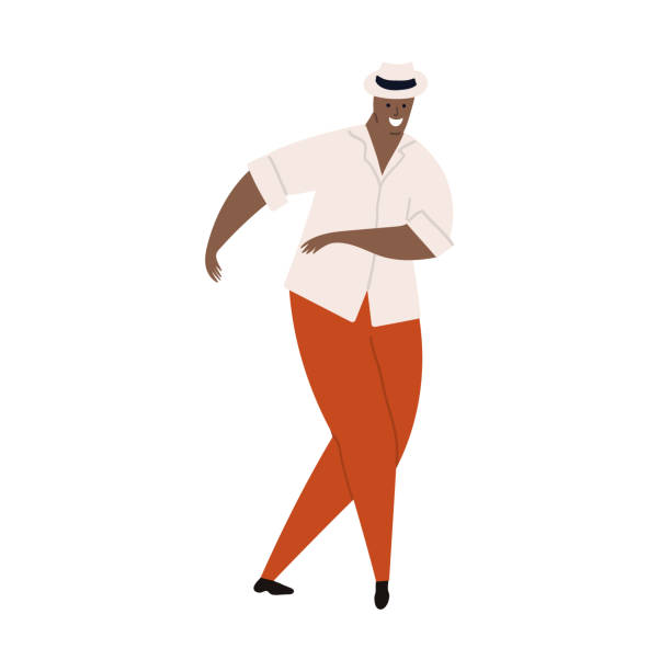 ilustraciones, imágenes clip art, dibujos animados e iconos de stock de ilustración de dibujos animados dibujados a mano de latinos, caribeños. hombre africano bailando mambo, bachata, salsa, merengue moviéndose divirtiéndose. - samba dancing