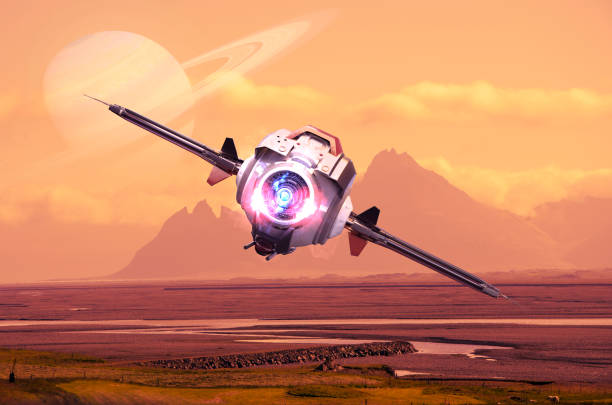 istock Spaceship traveling between planets of distant galaxies. Exploration of planets. Sci-fi. Conquer new worlds 1314544893