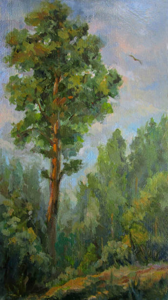 istock Painting, picture oil paints on a canvas. Landscape, eagle. 1314544952