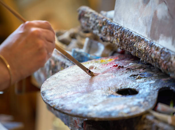 istock Artist's studio with palette and easel, Oslo Norway 1314545247