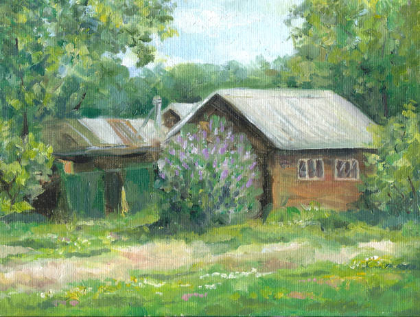 istock House in spring, country life, oil painting 1314545288