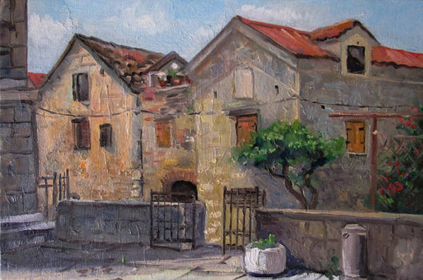 istock Courtyard of old Croatia - oil painting art 1314545313