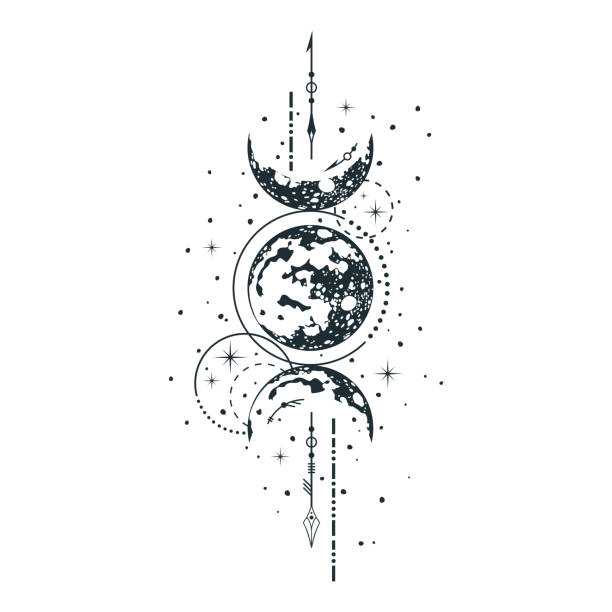 Geometric Celestial Moon Print Mystical Lunar Tattoo Spiritual Space  Illustration Stock Illustration - Download Image Now - iStock