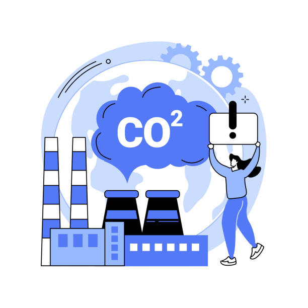 illustrazioni stock, clip art, cartoni animati e icone di tendenza di illustrazione vettoriale del concetto astratto di emissioni di co2 globale. - footprint carbon environment global warming