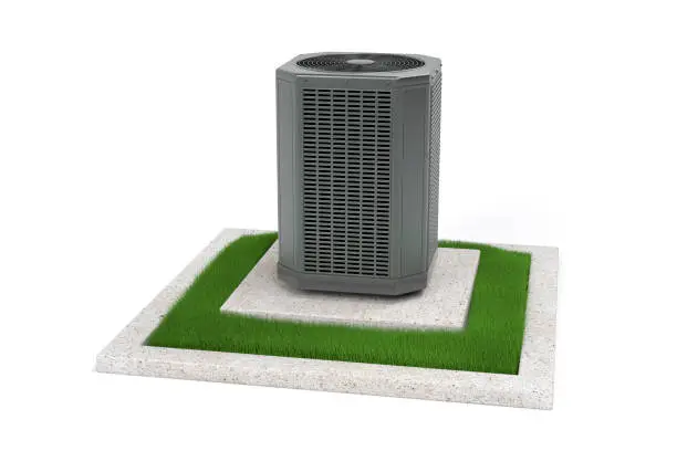 High SEER rated air conditioner unit isolated on white background with clipping path.